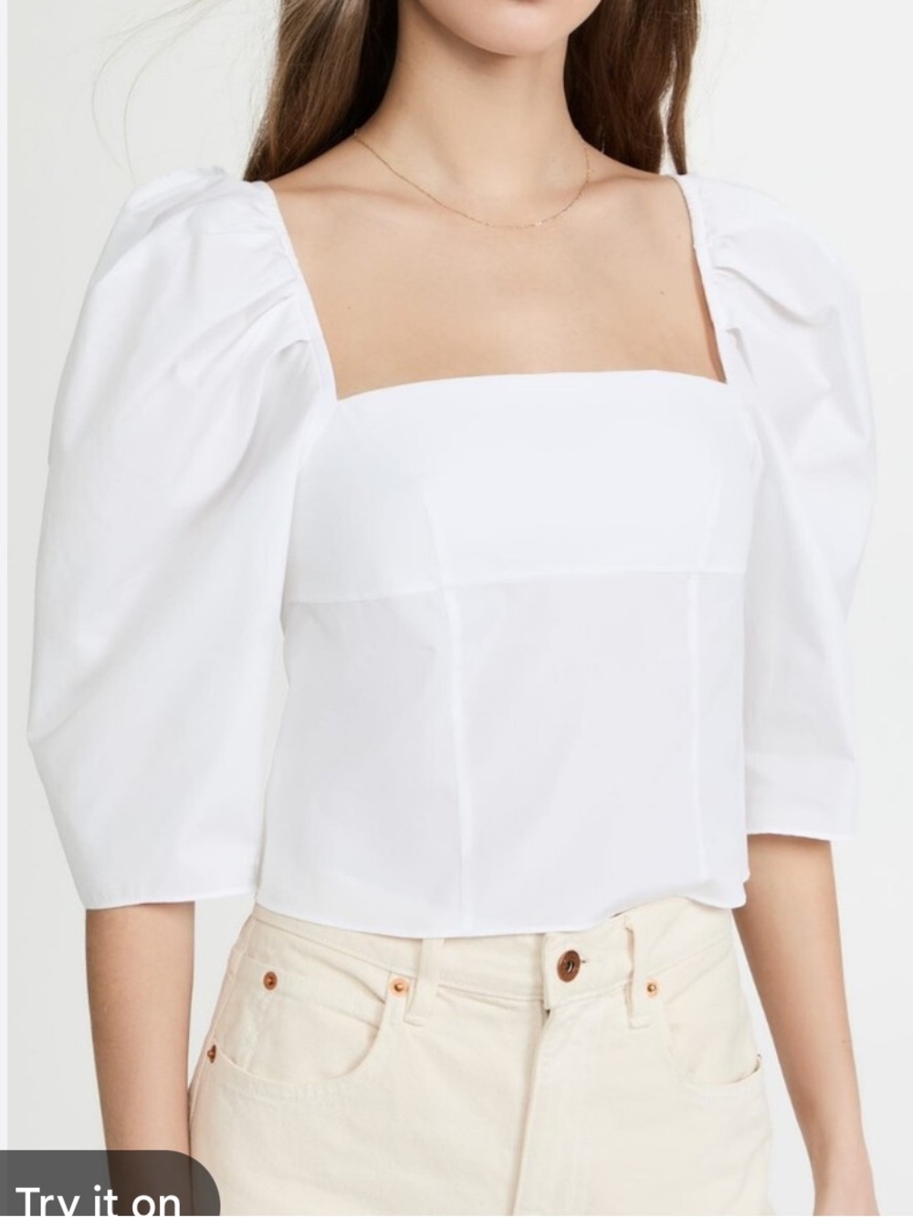 VINCE White Square-Neck Puff Sleeve Top - Women's